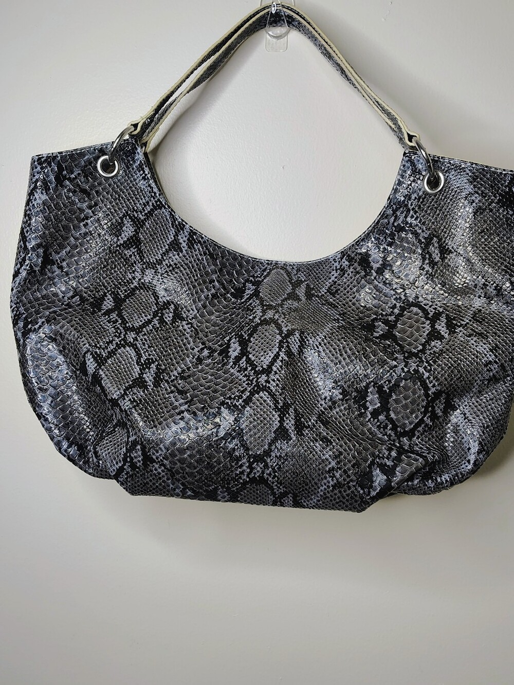 Gray Snakeskin Print Hobo Handbag Large Tote Purse w/ Detachable Crossbody Strap - Picture 2 of 4